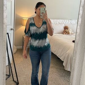 BEBE women’s real and silver cutout top